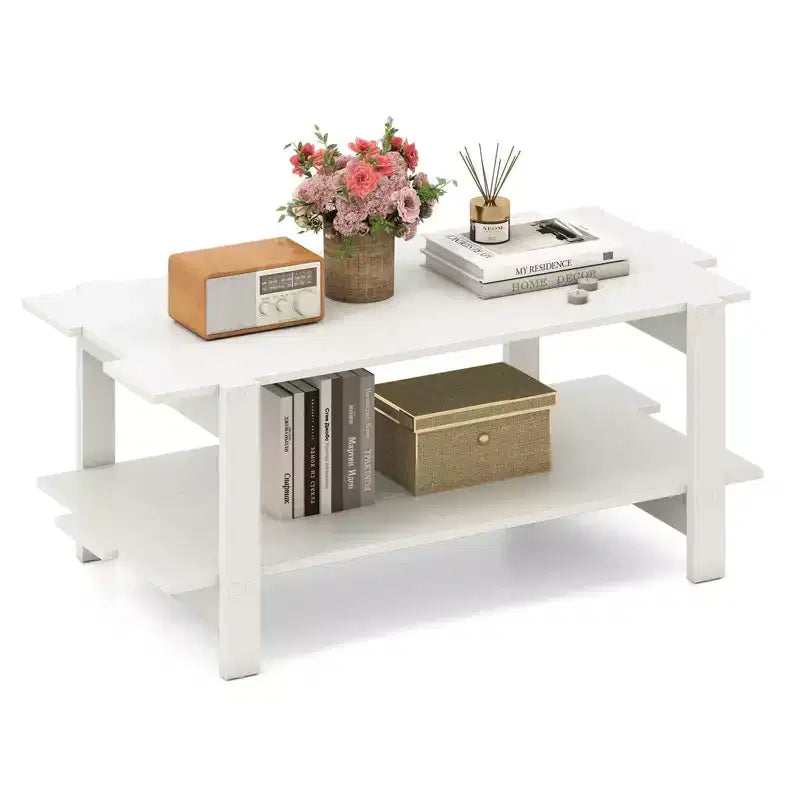 Costway 2-Tier Coffee Table Irregular Center Table with Open Storage Shelf Cocktail Table Walnut/Black/Brown/White