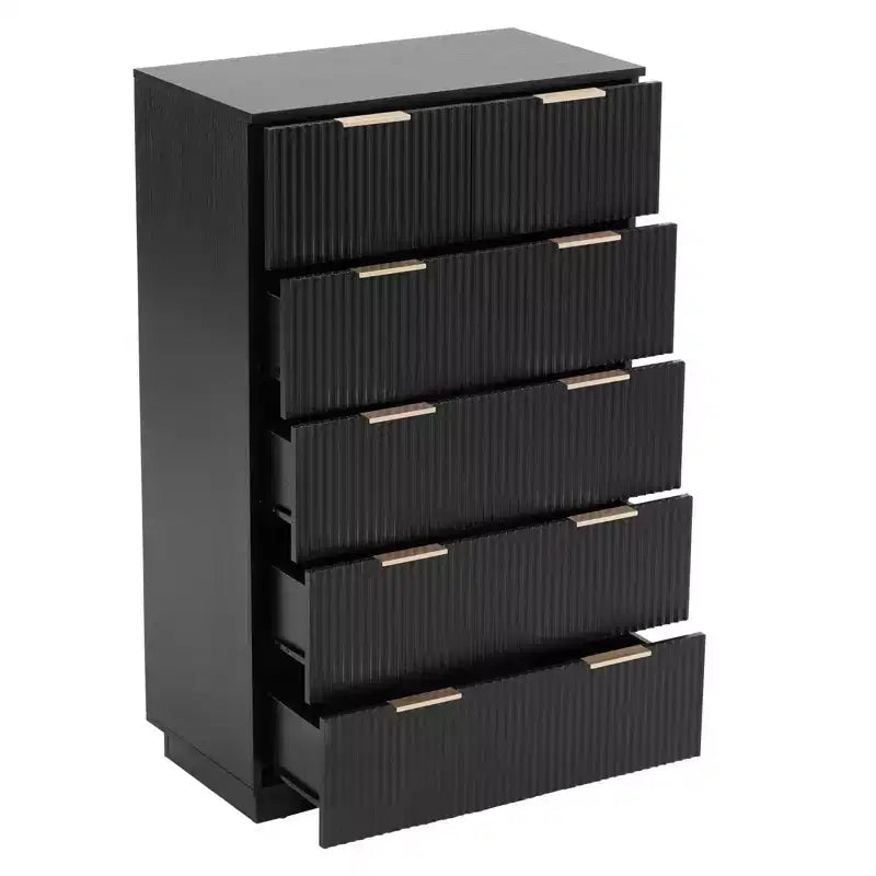 Karl Home 6-Drawer Black MDF 28.35in. W Chest of Drawer