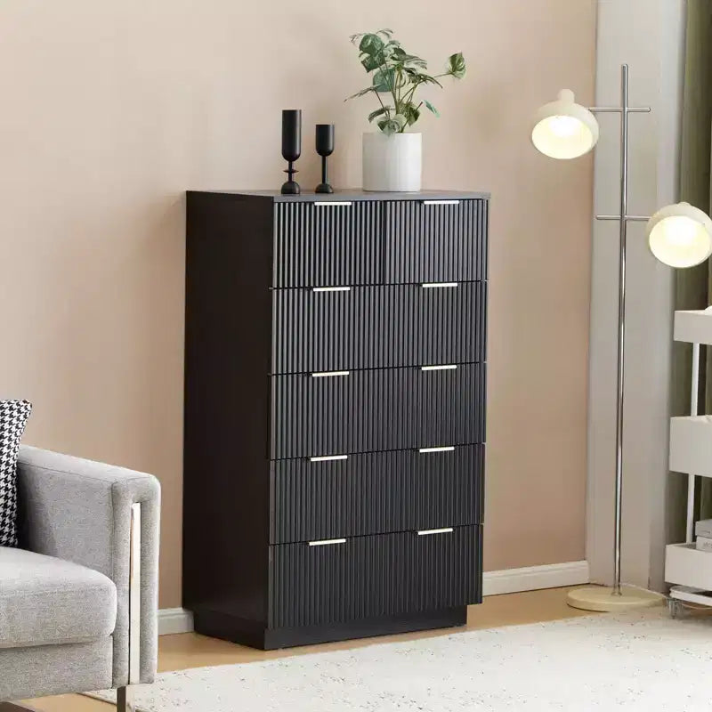 Karl Home 6-Drawer Black MDF 28.35in. W Chest of Drawer