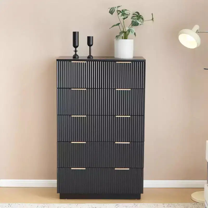 Karl Home 6-Drawer Black MDF 28.35in. W Chest of Drawer