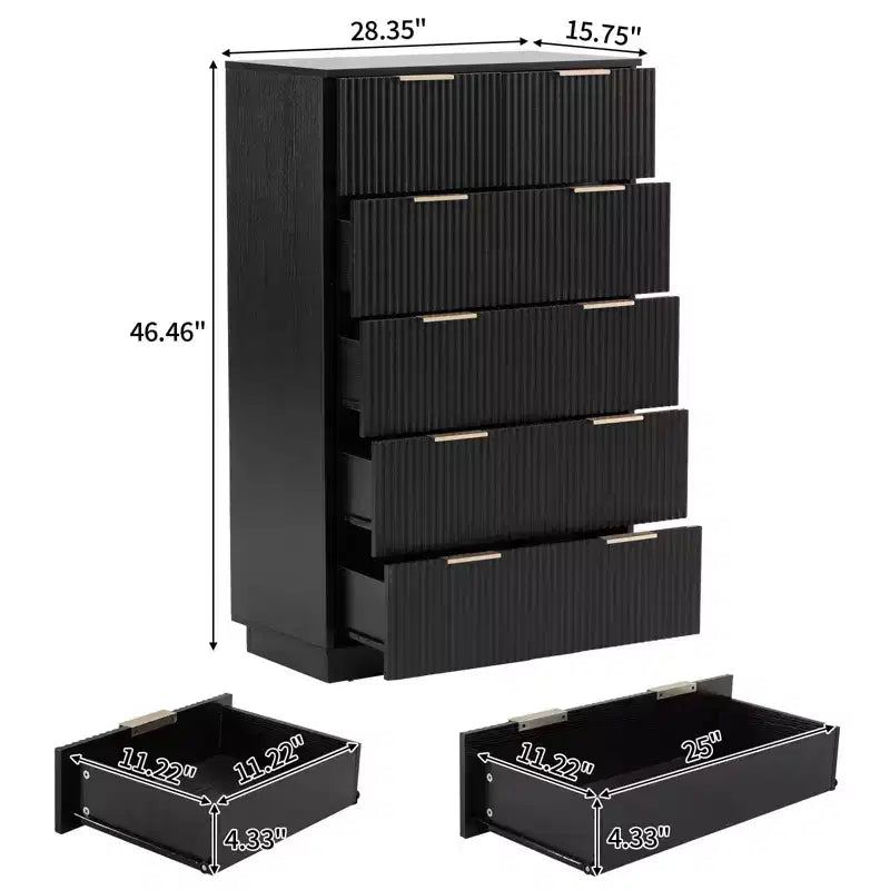 Karl Home 6-Drawer Black MDF 28.35in. W Chest of Drawer