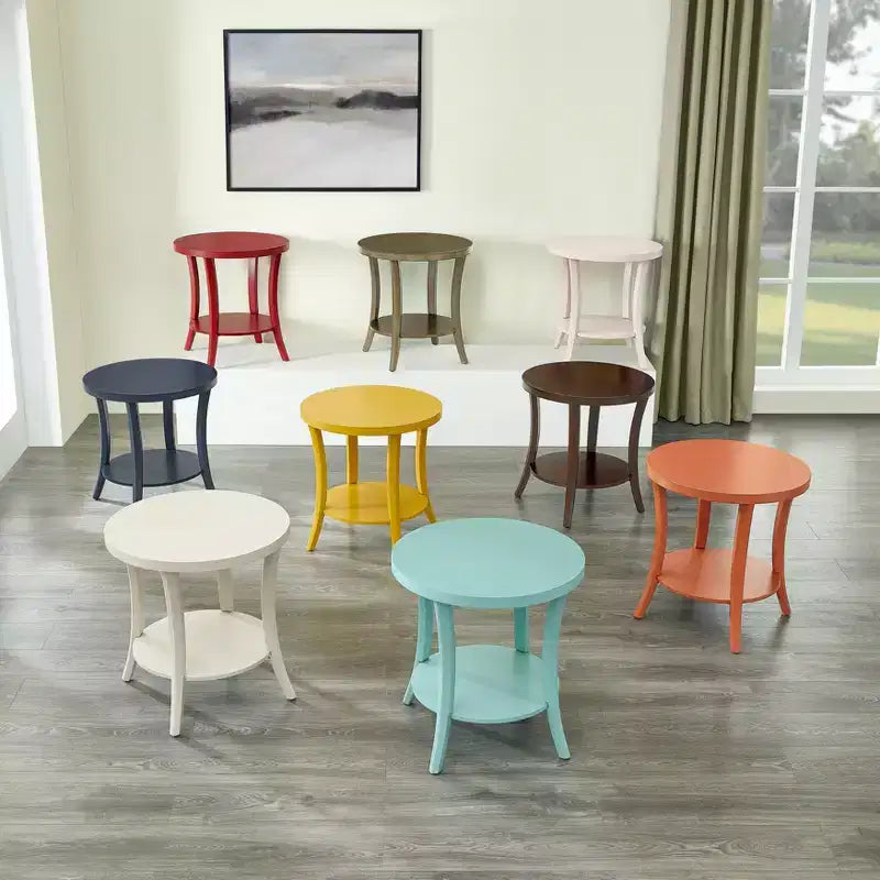 Perth Espresso Round End Table with Shelf