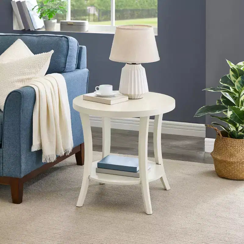 Perth Espresso Round End Table with Shelf