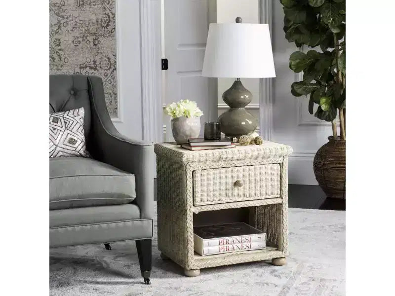 Adira Wicker Nightstand - SEA8002 - White Washed - Safavieh