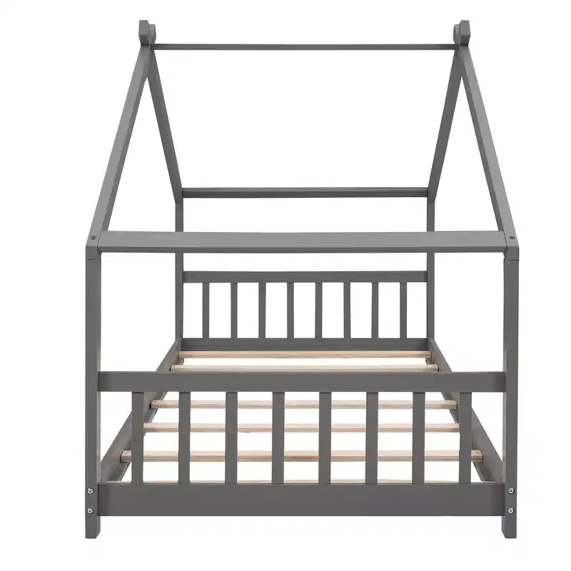 CLIHOME Twin Size House Bed Pine Wood Bed Playhouse Children Bed Frame With Fence