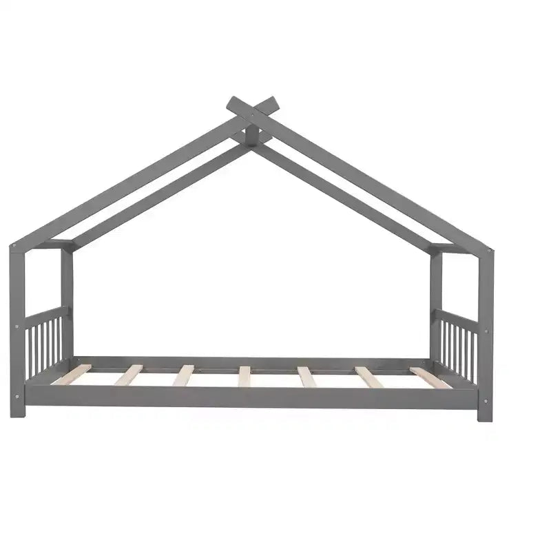 CLIHOME Twin Size House Bed Pine Wood Bed Playhouse Children Bed Frame With Fence