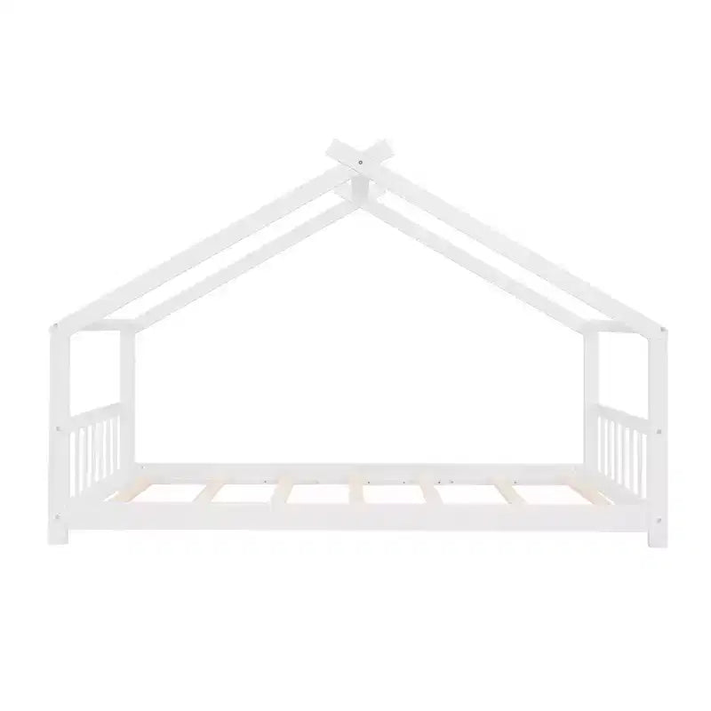 CLIHOME Twin Size House Bed Pine Wood Bed Playhouse Children Bed Frame With Fence