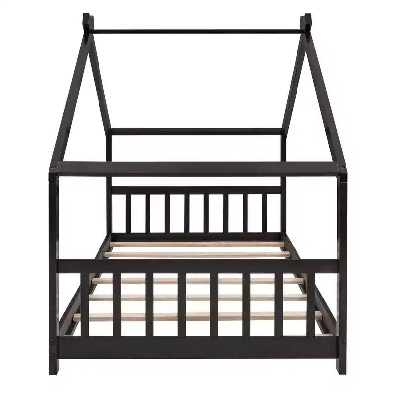 CLIHOME Twin Size House Bed Pine Wood Bed Playhouse Children Bed Frame With Fence