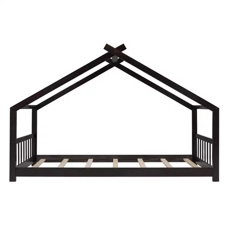 CLIHOME Twin Size House Bed Pine Wood Bed Playhouse Children Bed Frame With Fence