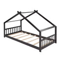 CLIHOME Twin Size House Bed Pine Wood Bed Playhouse Children Bed Frame With Fence