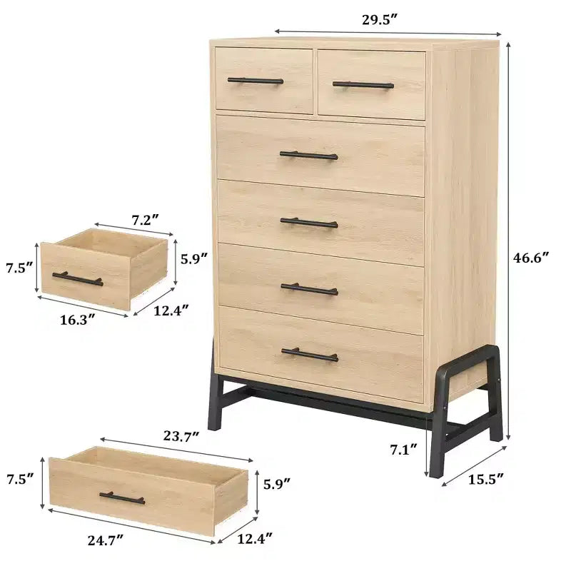 GustoWave 4+2 Dresser for Bedroom, 46.6 Tall Dresser, Tall Drawer with Storage Freestanding, Wooden Closet Storage Chest