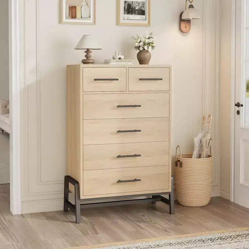 GustoWave 4+2 Dresser for Bedroom, 46.6 Tall Dresser, Tall Drawer with Storage Freestanding, Wooden Closet Storage Chest