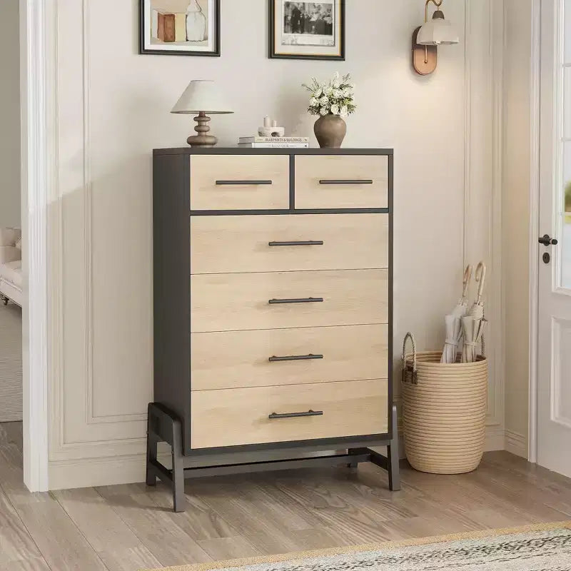GustoWave 4+2 Dresser for Bedroom, 46.6 Tall Dresser, Tall Drawer with Storage Freestanding, Wooden Closet Storage Chest