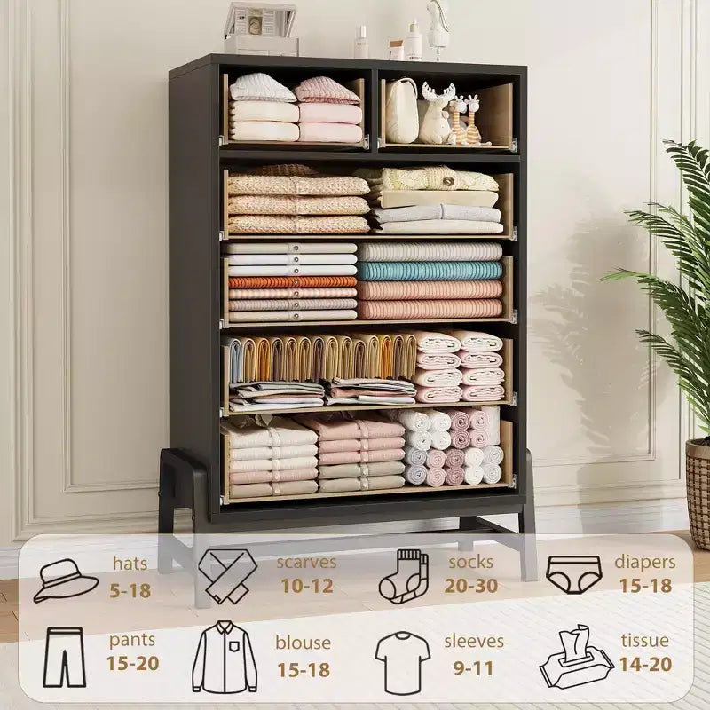 GustoWave 4+2 Dresser for Bedroom, 46.6 Tall Dresser, Tall Drawer with Storage Freestanding, Wooden Closet Storage Chest