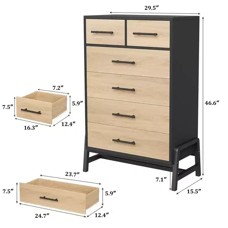 GustoWave 4+2 Dresser for Bedroom, 46.6 Tall Dresser, Tall Drawer with Storage Freestanding, Wooden Closet Storage Chest
