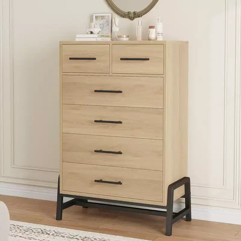 GustoWave 4+2 Dresser for Bedroom, 46.6 Tall Dresser, Tall Drawer with Storage Freestanding, Wooden Closet Storage Chest