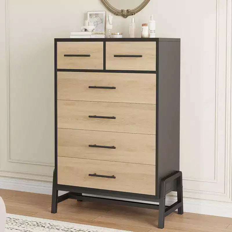 GustoWave 4+2 Dresser for Bedroom, 46.6 Tall Dresser, Tall Drawer with Storage Freestanding, Wooden Closet Storage Chest