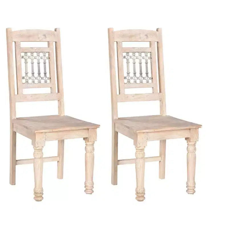 HomeRoots Set of Two White Wood Slat Back Dining Side Chairs