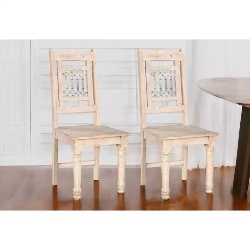HomeRoots Set of Two White Wood Slat Back Dining Side Chairs