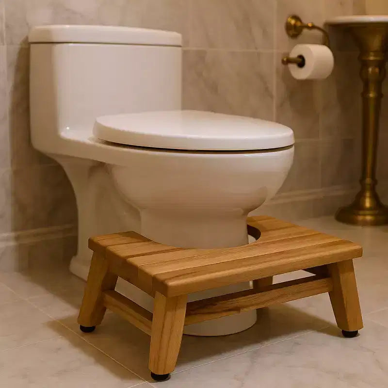 HomeRoots 8 Natural Solid Teak Bathroom Toilet Stool