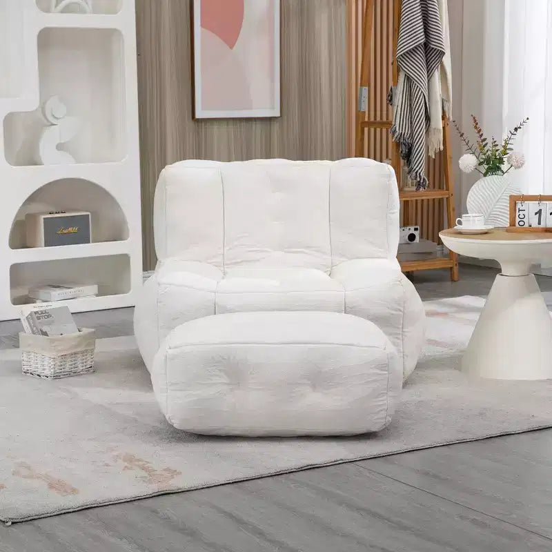 Fluffy bean bag chair for adults, super soft lazy sofa with memory foam and ottoman, indoor modern focus chair for living room, bedroom, apartment