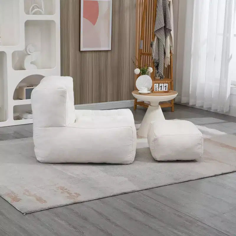 Fluffy bean bag chair for adults, super soft lazy sofa with memory foam and ottoman, indoor modern focus chair for living room, bedroom, apartment