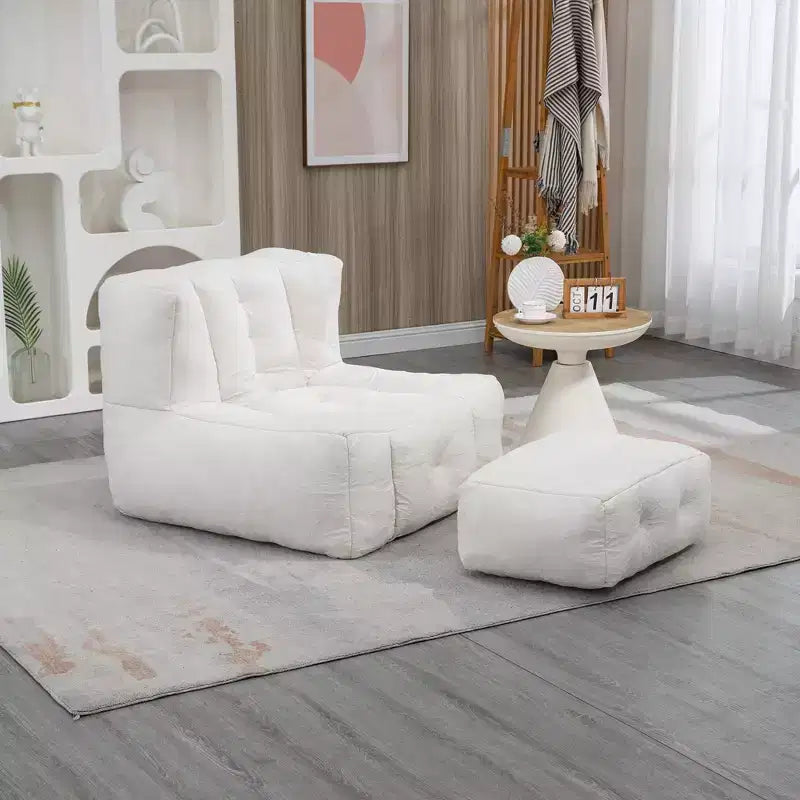 Fluffy bean bag chair for adults, super soft lazy sofa with memory foam and ottoman, indoor modern focus chair for living room, bedroom, apartment