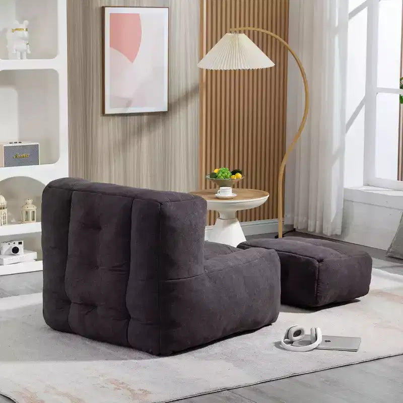 Fluffy bean bag chair for adults, super soft lazy sofa with memory foam and ottoman, indoor modern focus chair for living room, bedroom, apartment