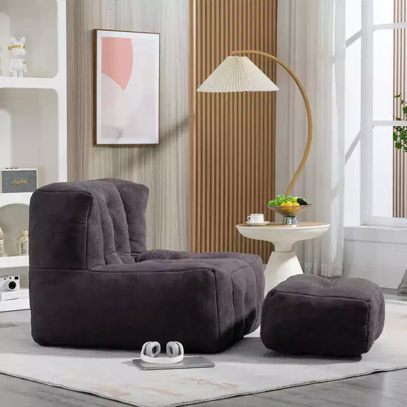 Fluffy bean bag chair for adults, super soft lazy sofa with memory foam and ottoman, indoor modern focus chair for living room, bedroom, apartment