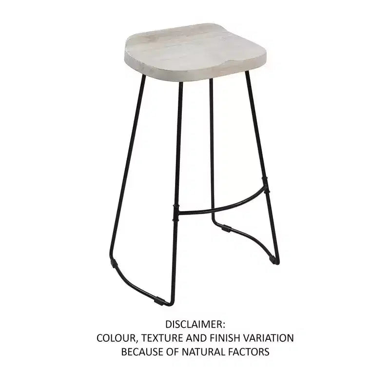 Royal Hampton 30 Inch Handcrafted Backless Barstool with Whitewashed Mango Wood Saddle Seat and Black Metal Base