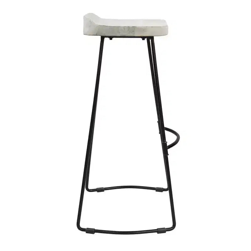 Royal Hampton 30 Inch Handcrafted Backless Barstool with Whitewashed Mango Wood Saddle Seat and Black Metal Base