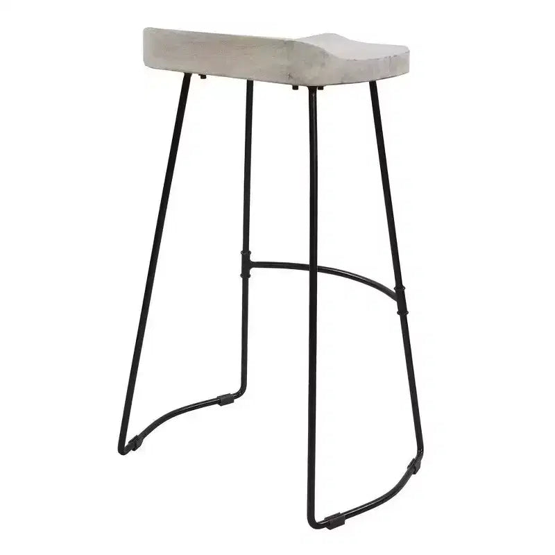 Royal Hampton 30 Inch Handcrafted Backless Barstool with Whitewashed Mango Wood Saddle Seat and Black Metal Base