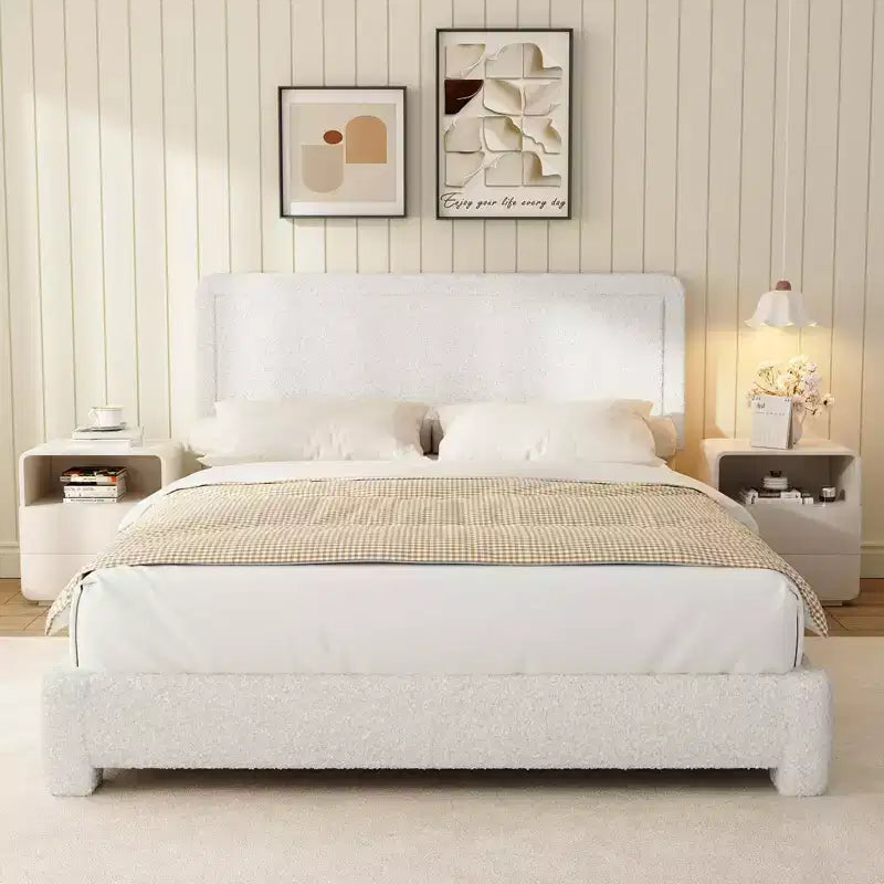 Dyonery Fabric bed frame with headboard Upholstered fabric bed frame, soft rounded corners, adjustable headboard, easy to assemble
