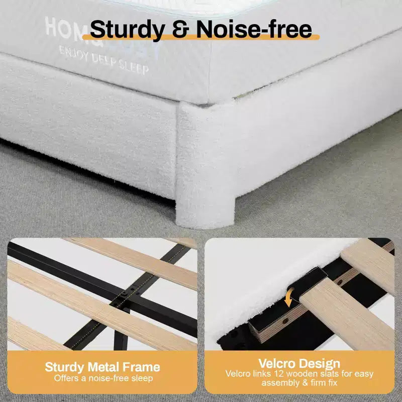 Dyonery Fabric bed frame with headboard Upholstered fabric bed frame, soft rounded corners, adjustable headboard, easy to assemble
