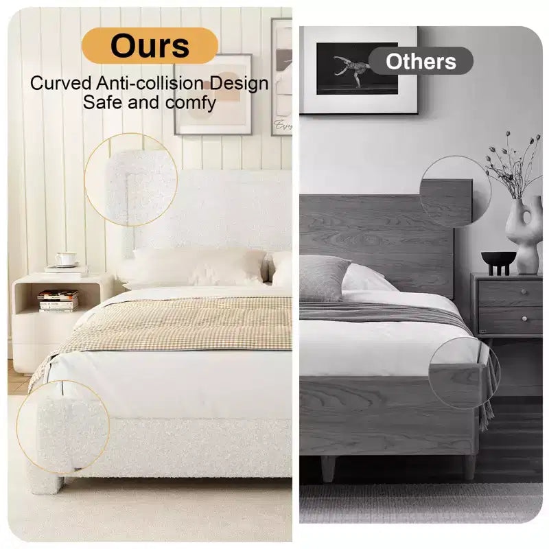Dyonery Fabric bed frame with headboard Upholstered fabric bed frame, soft rounded corners, adjustable headboard, easy to assemble