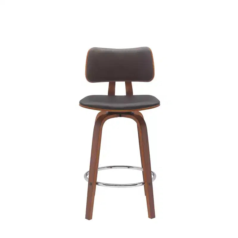 HomeRoots 26 Brown And Wood Brown Faux Leather Swivel Low Back Counter Height Bar Chair