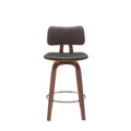 HomeRoots 26 Brown And Wood Brown Faux Leather Swivel Low Back Counter Height Bar Chair