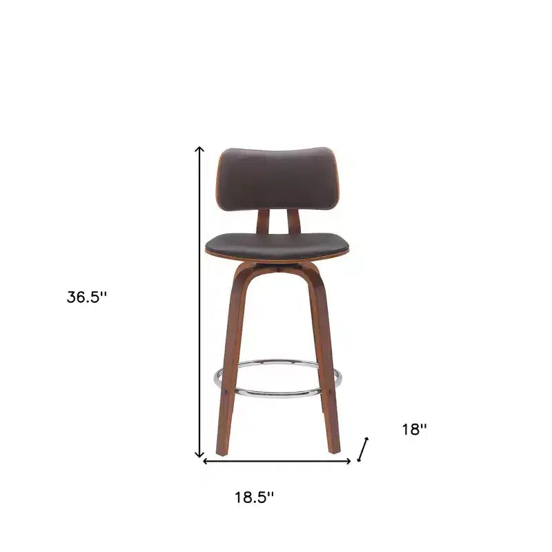 HomeRoots 26 Brown And Wood Brown Faux Leather Swivel Low Back Counter Height Bar Chair
