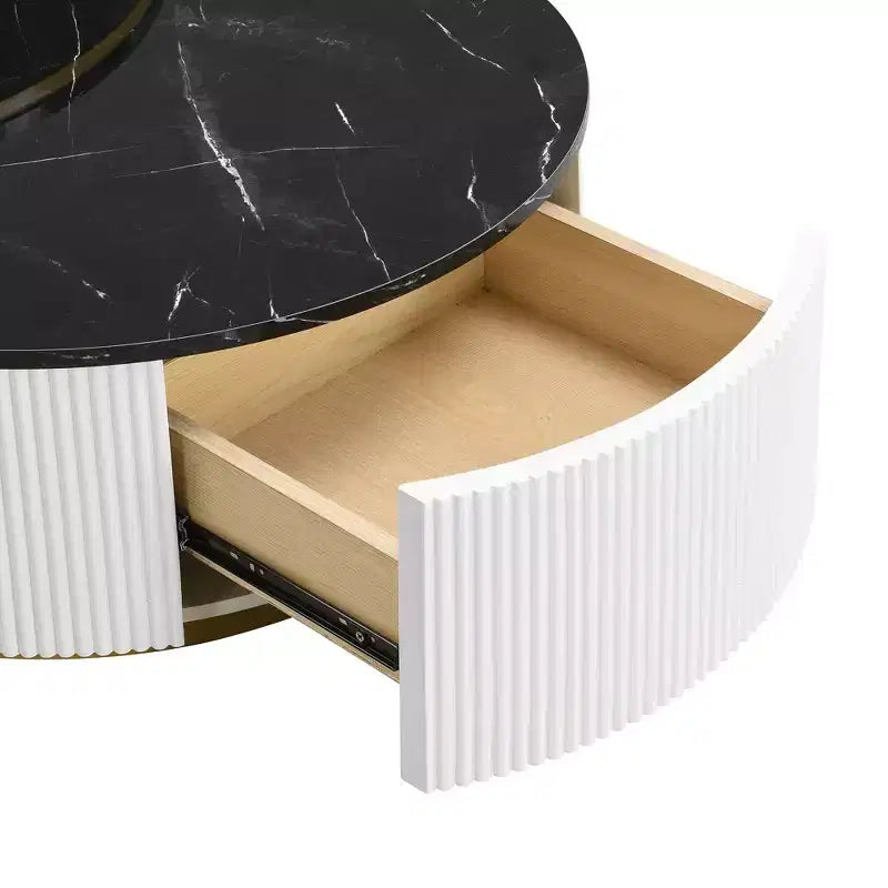 Okak Modern Coffee Table Set of 2 Nesting Tables, Round Side Table Fluted for Living Room, Accent Table with Storage Drawer