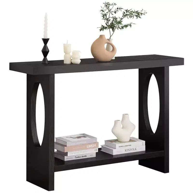 Bekrvio 47-Inch Farmhouse Wood Console Tables with Solid Wood Veneer - 2'' Thickened Tabletop, 2-Tier Narrow Sofa Table Behind Couch
