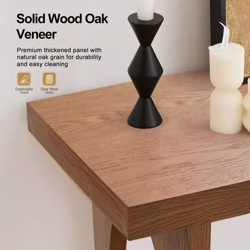 Bekrvio 47-Inch Farmhouse Wood Console Tables with Solid Wood Veneer - 2'' Thickened Tabletop, 2-Tier Narrow Sofa Table Behind Couch