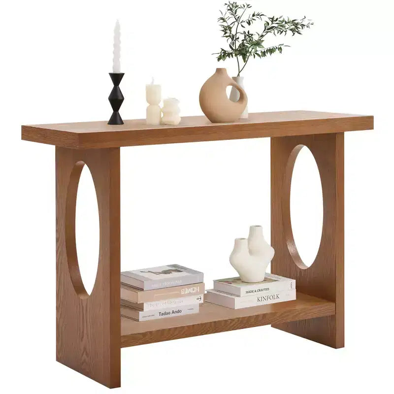 Bekrvio 47-Inch Farmhouse Wood Console Tables with Solid Wood Veneer - 2'' Thickened Tabletop, 2-Tier Narrow Sofa Table Behind Couch