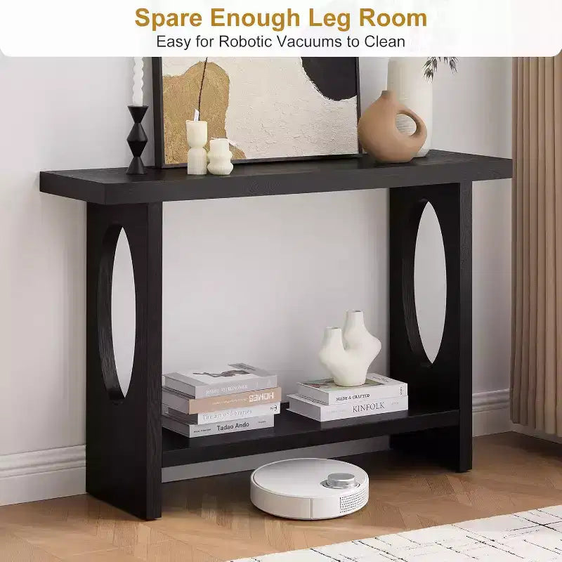 Bekrvio 47-Inch Farmhouse Wood Console Tables with Solid Wood Veneer - 2'' Thickened Tabletop, 2-Tier Narrow Sofa Table Behind Couch
