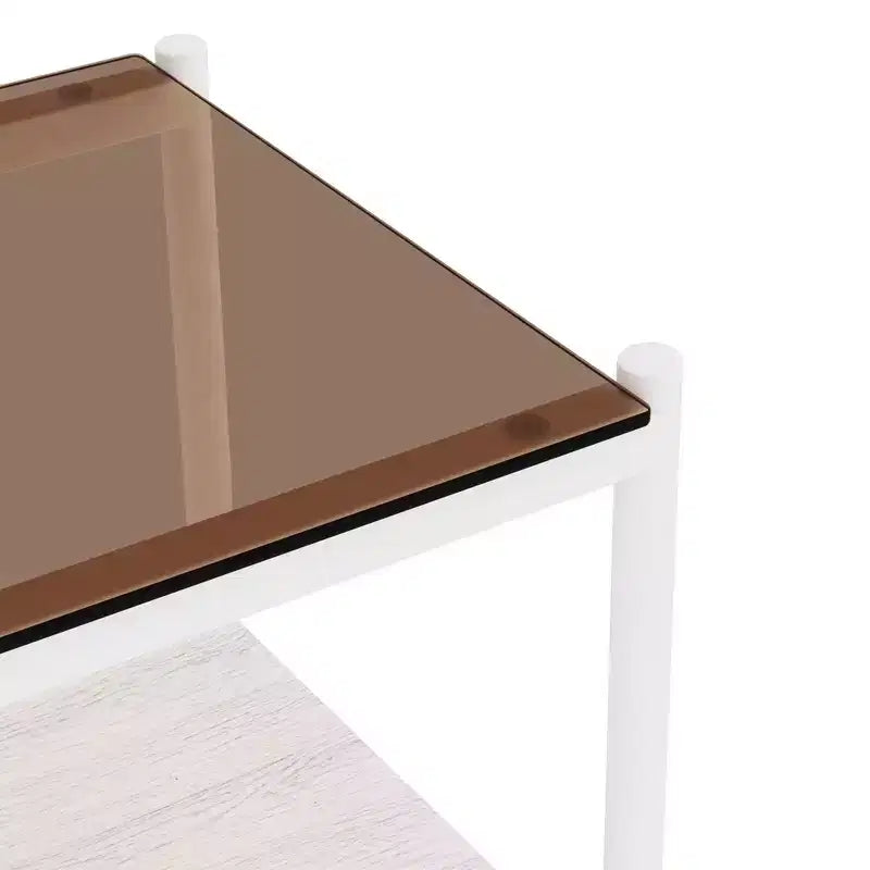Okak Elegant Tempered Glass Coffee Table Smooth Edge 2PC, Modern Rectangle Tea End Table with Open Shelf for Small Living Room
