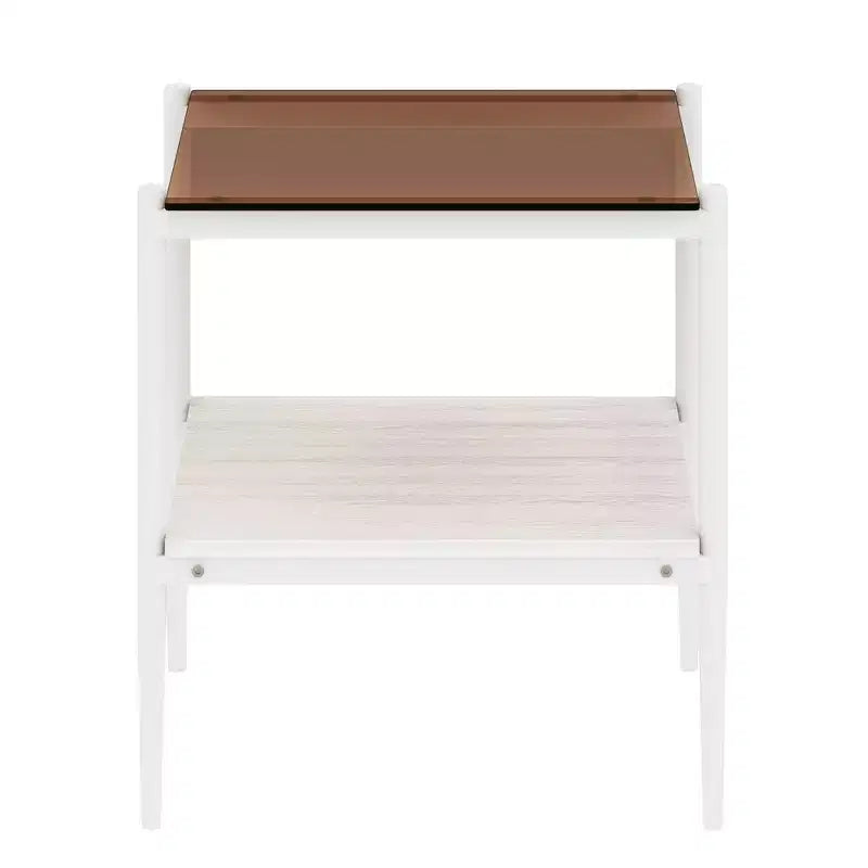 Okak Elegant Tempered Glass Coffee Table Smooth Edge 2PC, Modern Rectangle Tea End Table with Open Shelf for Small Living Room