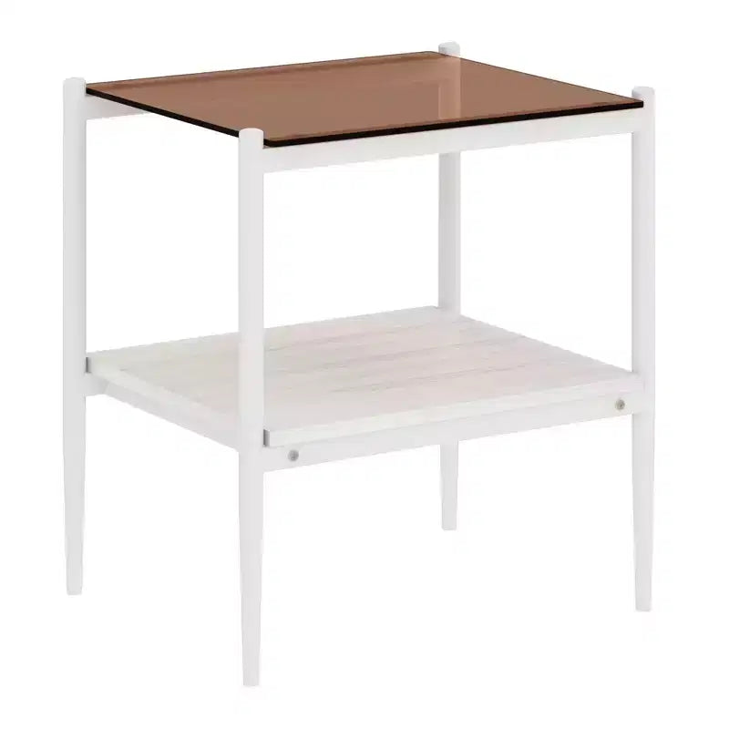 Okak Elegant Tempered Glass Coffee Table Smooth Edge 2PC, Modern Rectangle Tea End Table with Open Shelf for Small Living Room