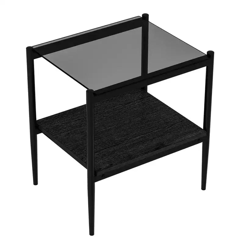 Okak Elegant Tempered Glass Coffee Table Smooth Edge 2PC, Modern Rectangle Tea End Table with Open Shelf for Small Living Room