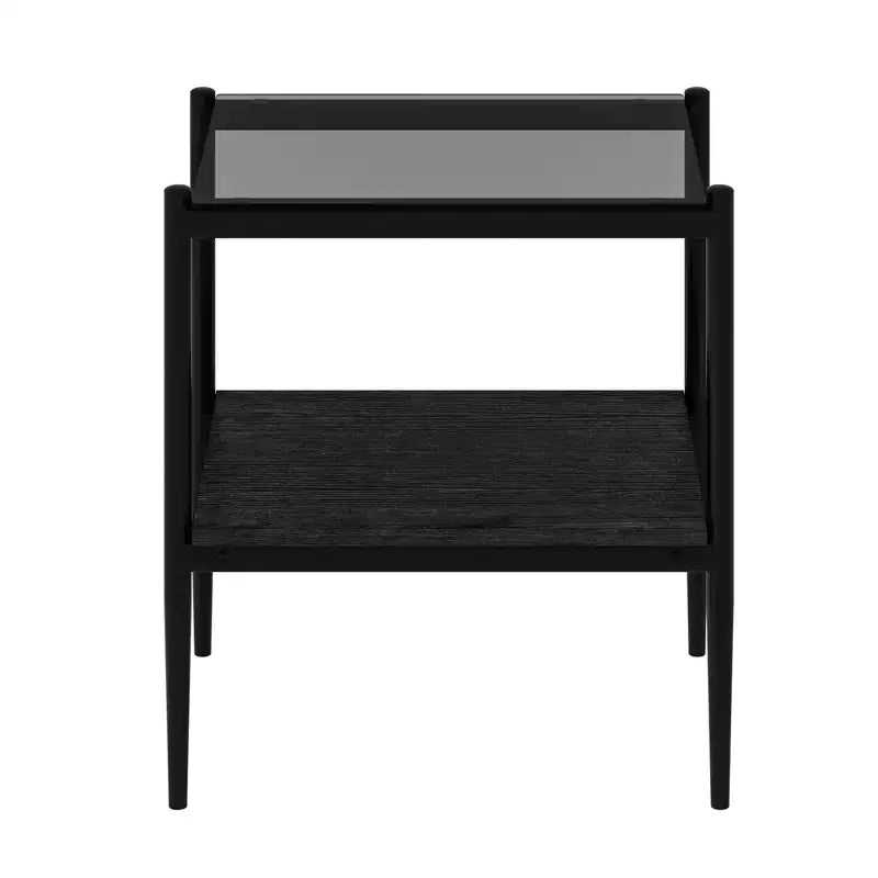 Okak Elegant Tempered Glass Coffee Table Smooth Edge 2PC, Modern Rectangle Tea End Table with Open Shelf for Small Living Room