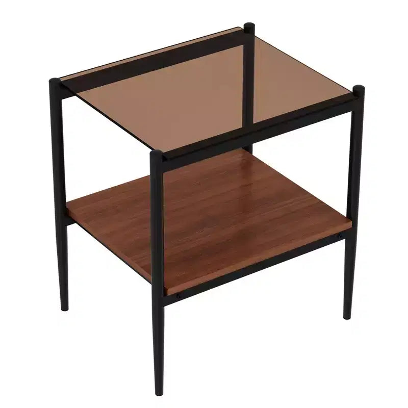 Okak Elegant Tempered Glass Coffee Table Smooth Edge 2PC, Modern Rectangle Tea End Table with Open Shelf for Small Living Room