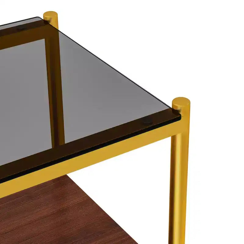Okak Elegant Tempered Glass Coffee Table Smooth Edge 2PC, Modern Rectangle Tea End Table with Open Shelf for Small Living Room
